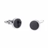 Boutons de manchette ronds argent - fibre de carbone noire
