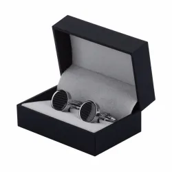 Boutons de manchette ronds argent - fibre de carbone noire