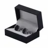 Boutons de manchette ronds argent - fibre de carbone noire