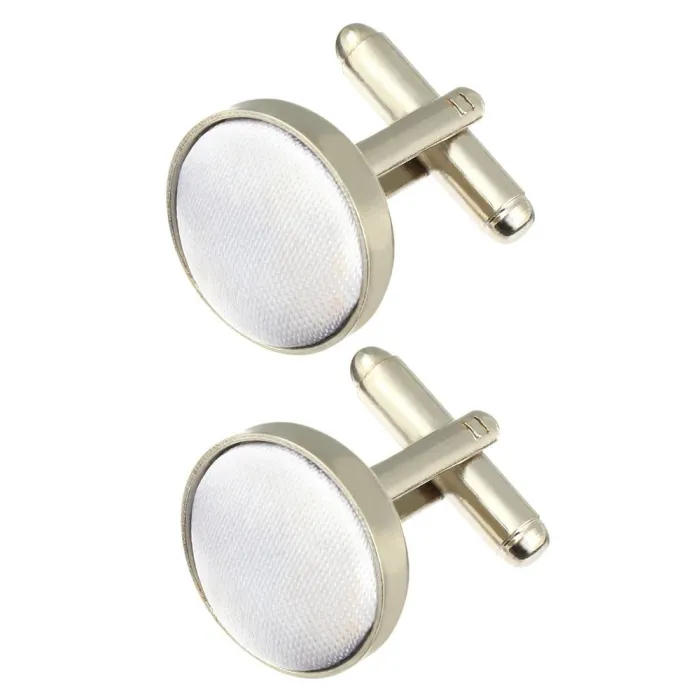 Runde manchetknapper i sølv - med farvet stof