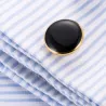 Boutons de manchette ronds dorés - avec émail noir