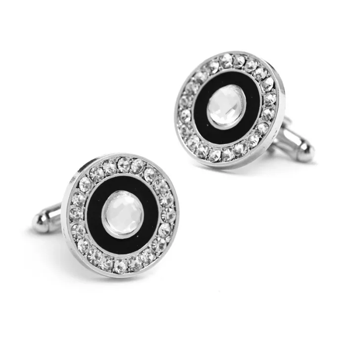 Elegant round silver cufflinks - with crystalsCufflinks