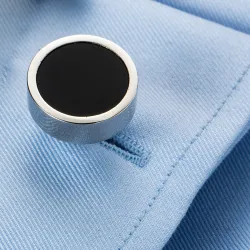 Boutons de manchette ronds classiques en argent - avec émail noir