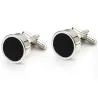 Boutons de manchette ronds classiques en argent - avec émail noir