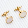 Round gold cufflinks - with white pearl stoneCufflinks