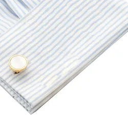 Boutons de manchette ronds en or - avec pierre perlée blanche