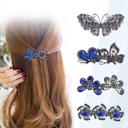 Élégante épingle à cheveux en cristal bleu - fleurs / papillons / nœud papillon