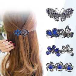 Elegante forcina in cristallo blu - fiori / farfalle / fiocco
