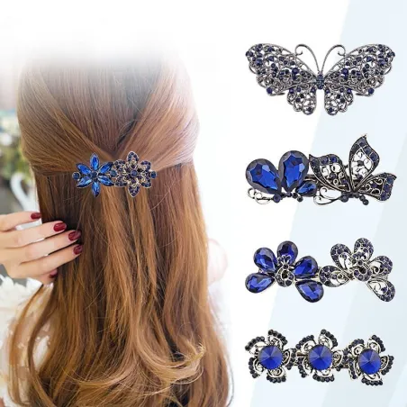 Elegante forcina in cristallo blu - fiori / farfalle / fiocco