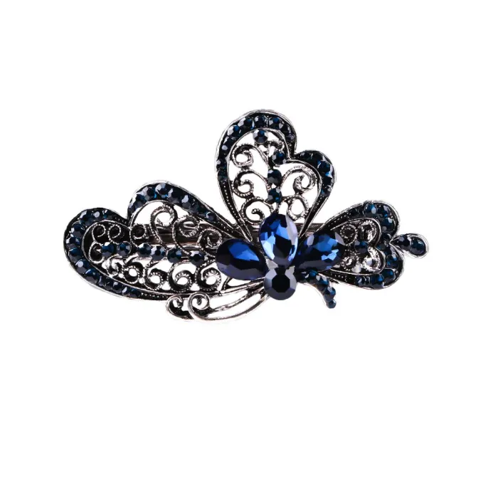 Elegancka spinka do włosów - niebieskie kryształki - kwiaty - motyle - kokardkiSpinki Do Włosów