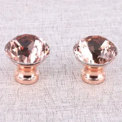 Roségoldene Möbelgriffe - Knöpfe mit Kristall - 10 Stück