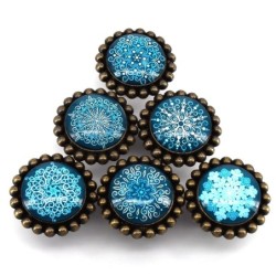 Poignées de meuble rondes - boutons - flocons de neige en cristal blanc / bleu - 6 pièces