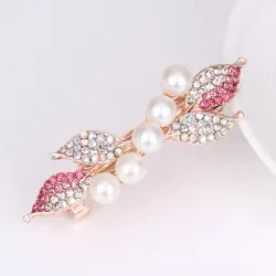 Elegant golden hairpin - crystal leaves / pearlsHair clips