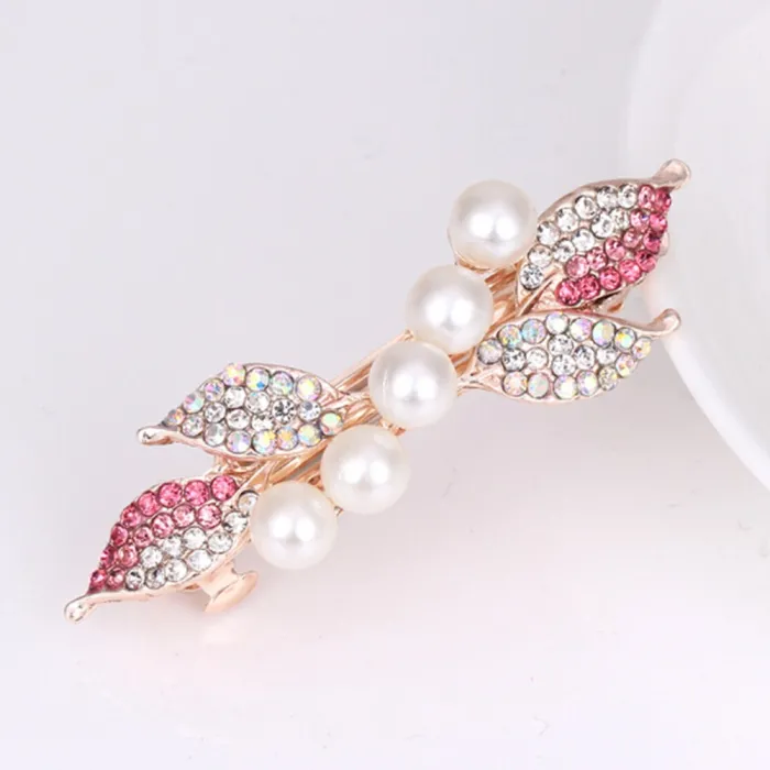 Élégante épingle à cheveux dorée - feuilles de cristal / perles