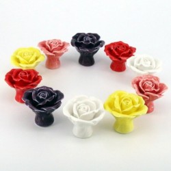 Ceramic furniture handles - roses shaped knobs - 10 piecesFurniture