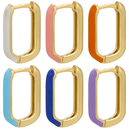 Boucles d'oreilles rectangle doré - émail coloré