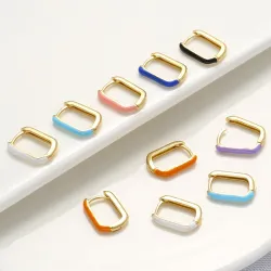 Boucles d'oreilles rectangle doré - émail coloré