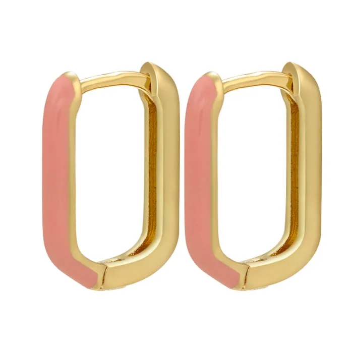 Boucles d'oreilles rectangle doré - émail coloré
