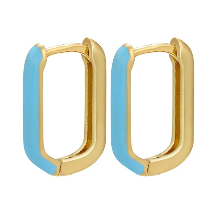 Boucles d'oreilles rectangle doré - émail coloré