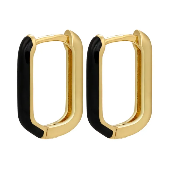 AretesPendientes rectángulo dorado - esmalte de colores