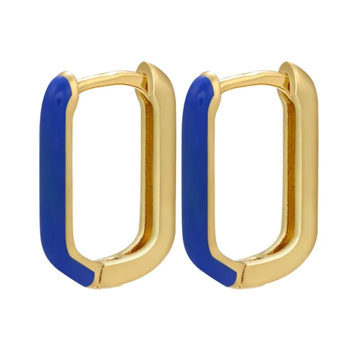 Boucles d'oreilles rectangle doré - émail coloré