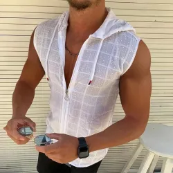 Gilet d'été sans manches - avec capuche / fermeture éclair