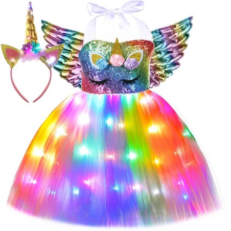 Unicorn kostyme - kjole - med LED