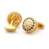Golden round cufflinks - with blue crystalsCufflinks