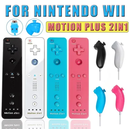 Télécommande sans fil 2 en 1 - motion plus / Nunchuck - pour Nintendo Wii / Wii U Joystick