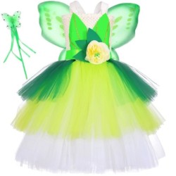 Traje de fada - vestido verde - com asas