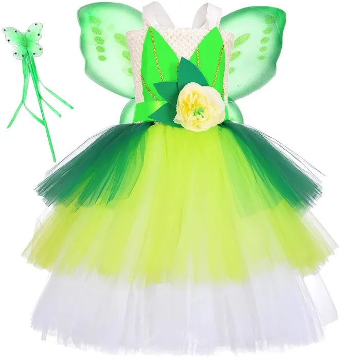 Costume da fata - abito verde - con ali