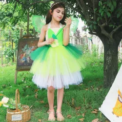 Feenkostüm - grünes Kleid - mit Flügeln