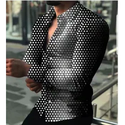 Elegancka koszula z długim rękawem - geometryczny nadrukT-shirt