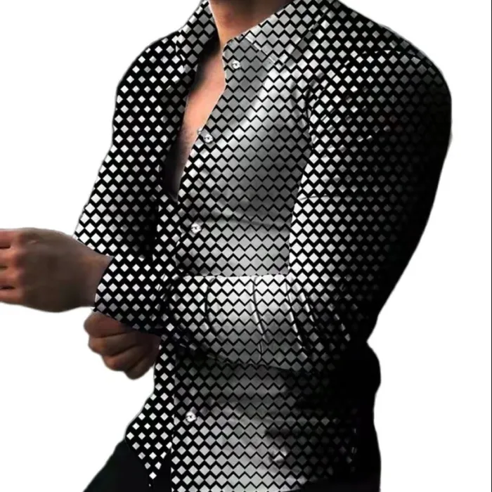 Elegancka koszula z długim rękawem - geometryczny nadrukT-shirt