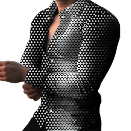Elegancka koszula z długim rękawem - geometryczny nadrukT-shirt