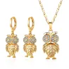 Conjunto joia dourado - com corujas de cristal - colar/brincos