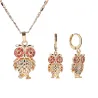 Conjunto joia dourado - com corujas de cristal - colar/brincos