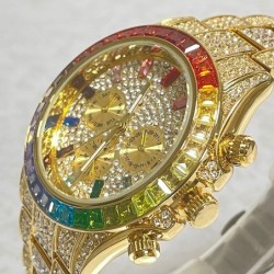 MISSFOX - luksuriøs Quartz-klokke - regnbuediamanter - vanntett