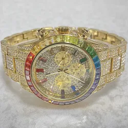 MISSFOX - luxe Quartz horloge - regenboogdiamanten - waterdichtHorloges