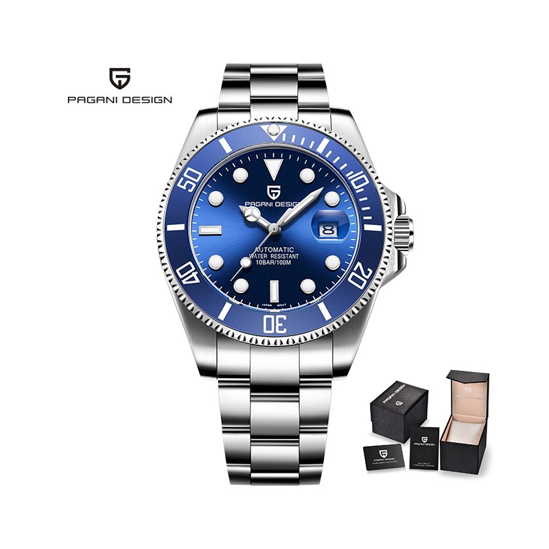 Pagani Design - automatyczny zegarek ze stali nierdzewnej - wodoodporny - niebieskiZegarki