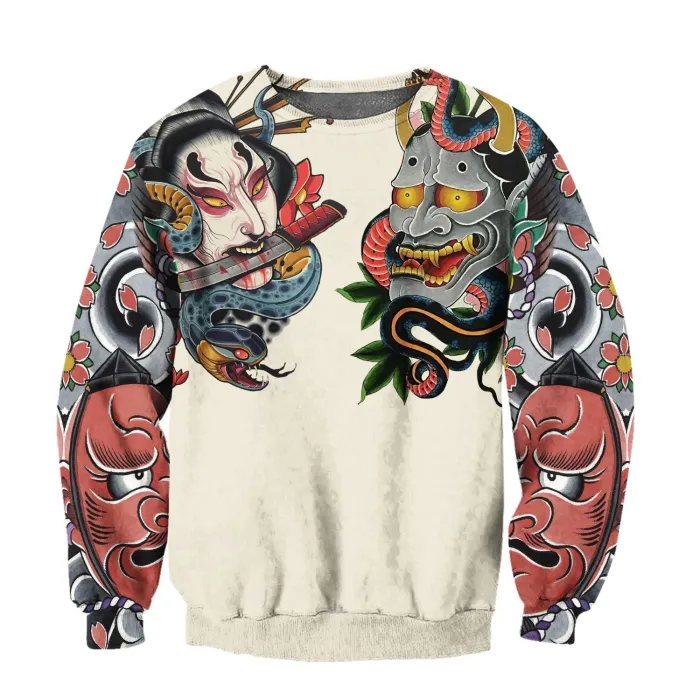 Japansk kultur - masktatuering tryckt - sweatshirt
