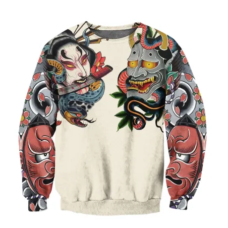 Japansk kultur - maske tatovering trykt - sweatshirt