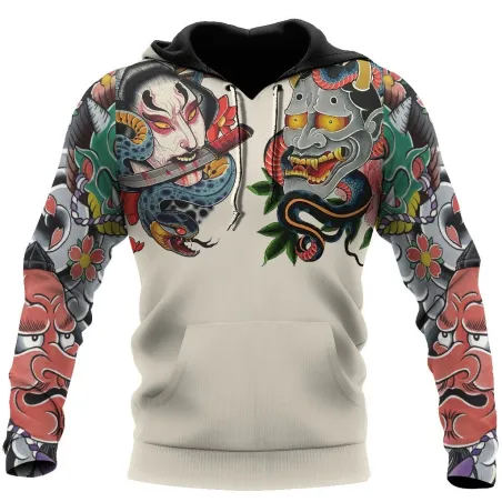 Cultura japonesa - tatuagem de máscara estampada - moletom