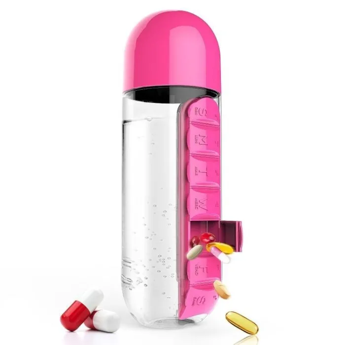 Täglicher Pillen-Organizer – Box – Wasserflasche – auslaufsicher – 600 ml