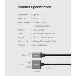 Ugreen - 24A MFi - USB til lyn - datakabel - hurtiglader