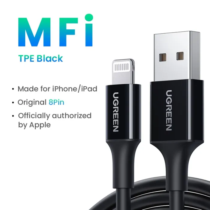 Ugreen - 24A MFi - USB til lyn - datakabel - hurtig oplader