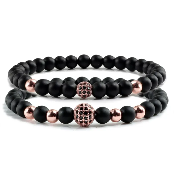 Armband aus schwarzen Steinperlen – dekorative Kristallkugeln – 2 Stück
