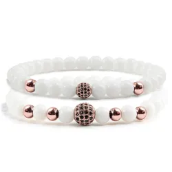 PulseraPulsera de cuentas de piedra blanca - bolas de cristal decorativas - 2 piezas
