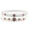 Bracciale con perline di pietra bianca - sfere di cristallo decorative - 2 pezzi