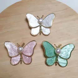 Papillon coquillage avec perle - broche